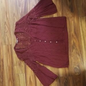 Burgundy Boho Peasant Top